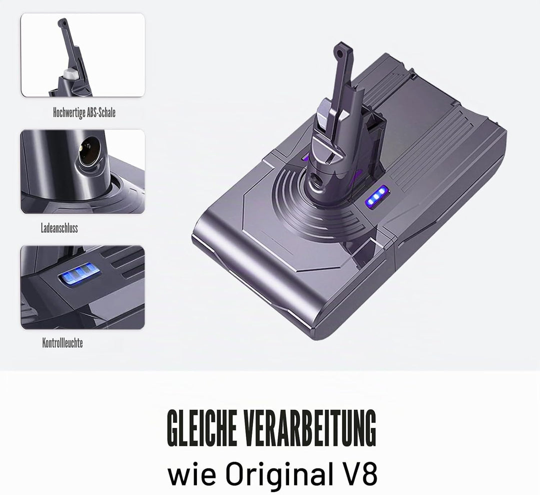 6000mAh Ersatzakku für Dyson V8 Akku Kompatibel mit Absolute, Fluffy, Animal, Motorhead, SV10 V8 600