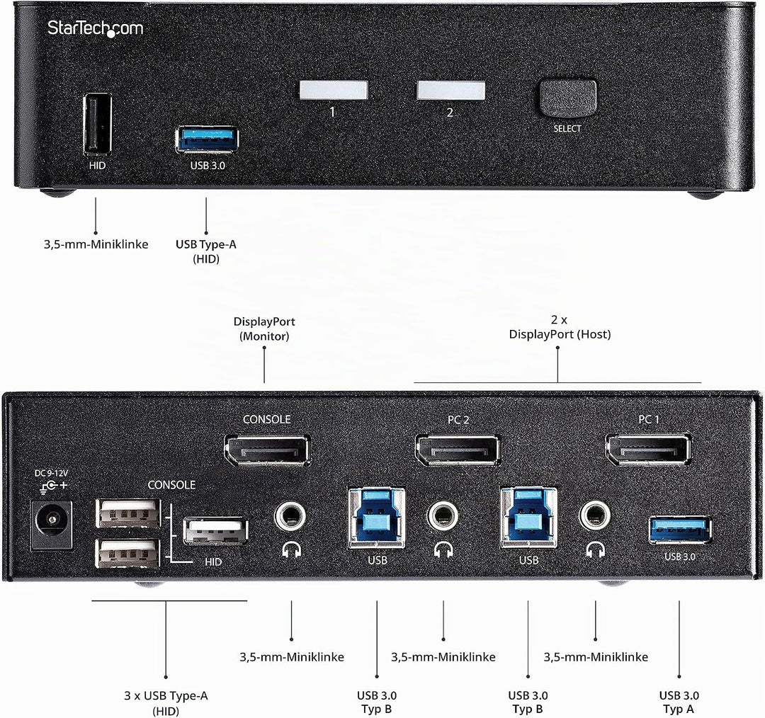 StarTech.com 2 Port DisplayPort KVM Switch - 4K 60Hz - Einzelner DP 4K Bildschirm - Dual Port UHD DP