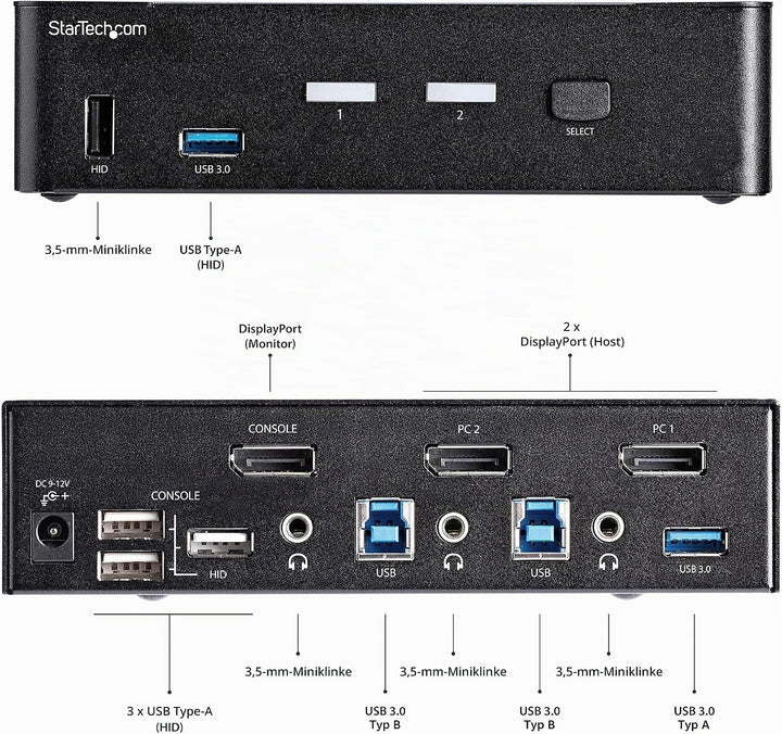 StarTech.com 2 Port DisplayPort KVM Switch - 4K 60Hz - Einzelner DP 4K Bildschirm - Dual Port UHD DP