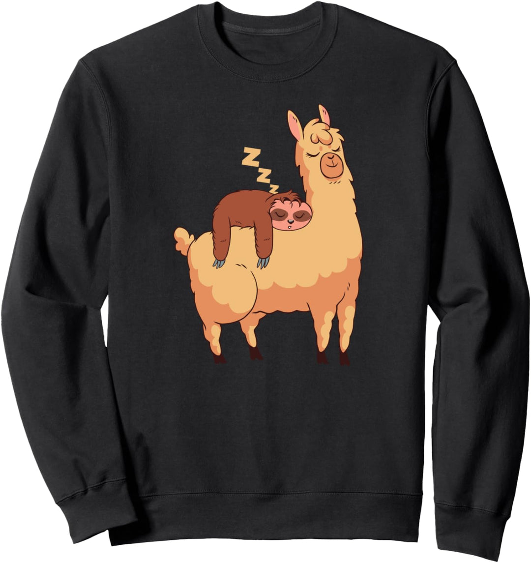 Faultier schläft auf Lama niedliche Cartoon-Kunst Sweatshirt