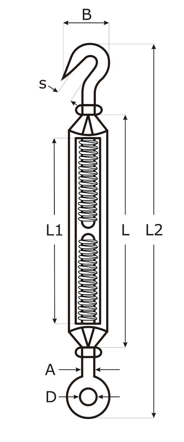 10 Stk. SPANNSCHLOSS Haken - Haken M5 VA4 edelstahl Spannschraube Spannschlösser 
