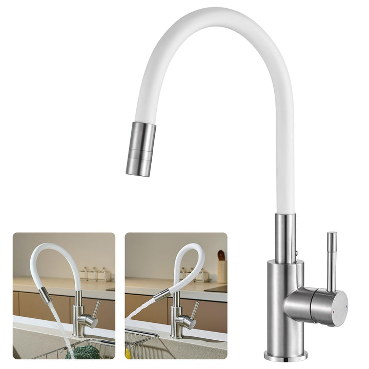 CECIPA Flexibler Küchenarmatur Weiss, Wasserhahn Küche mit 2 Strahlarten, Hochdruck Armatur Küche, M