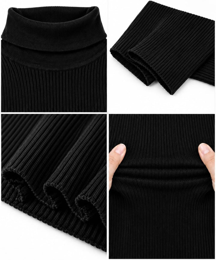 Strickkleid Damen Rollkragen Elegant Langarm Tunika Pullikleid Lang Strickpullover Minikleid Pullove