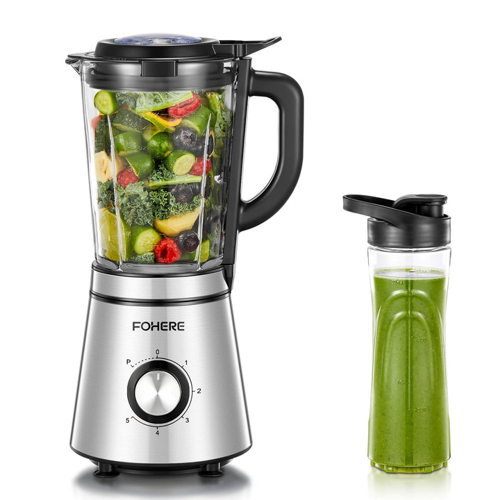 FOHERE Standmixer, 1100W Spitze, 1.5-Liter-Behälter, 5 Geschwindigkeitsstufe + Impulsfunktion, Mixer