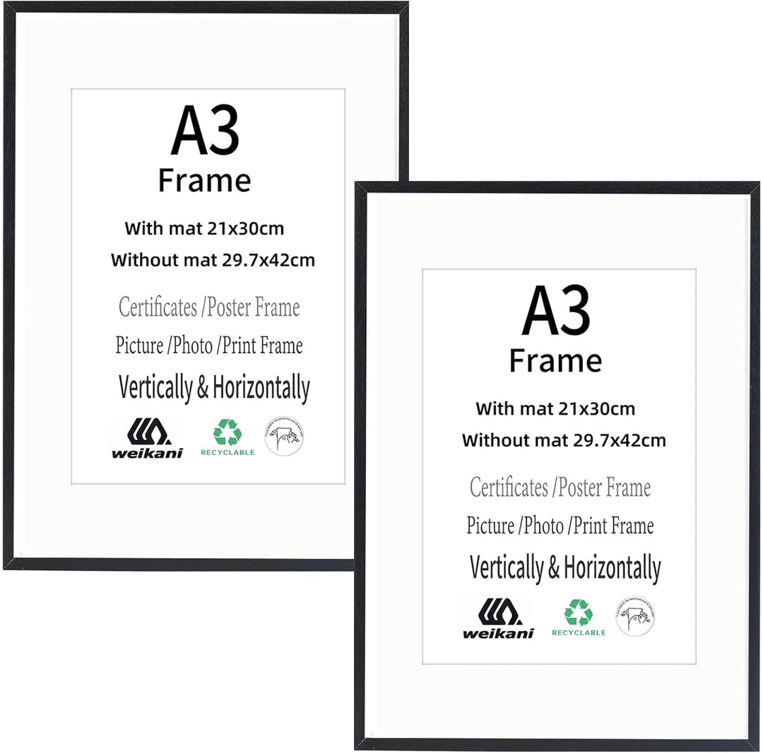 Weikani A3-Zertifikat-Bilderrahmen mit Matte,schwarzer Holz rahmen mit high Definition Plexiglas für