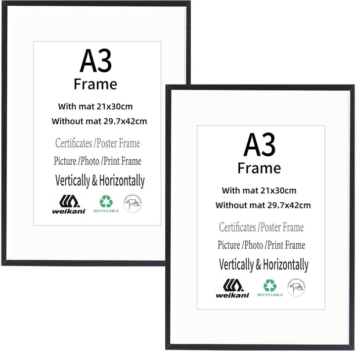 Weikani A3-Zertifikat-Bilderrahmen mit Matte,schwarzer Holz rahmen mit high Definition Plexiglas für