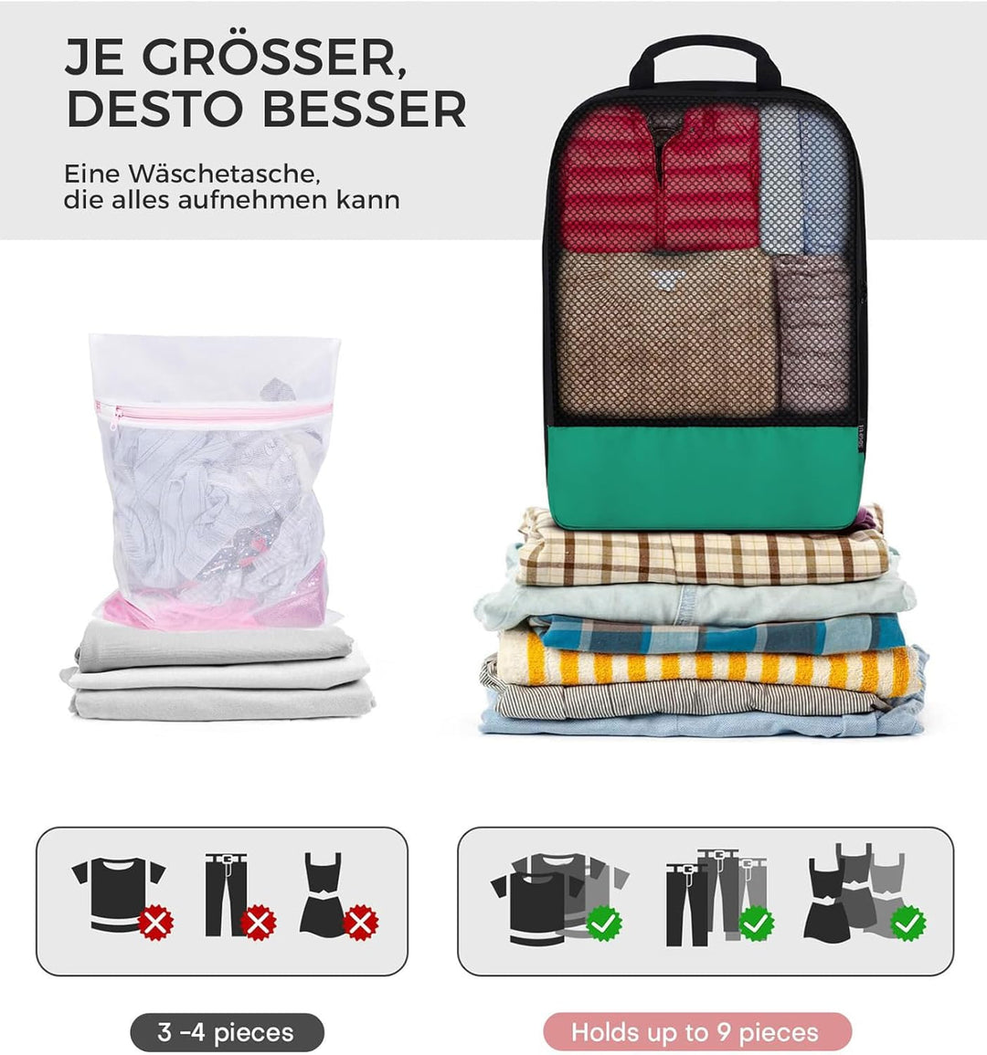 BAGLHER Packwürfel Kompression für die Reise - Extrem platzsparender Koffer-Organizer-Set, wasserdic