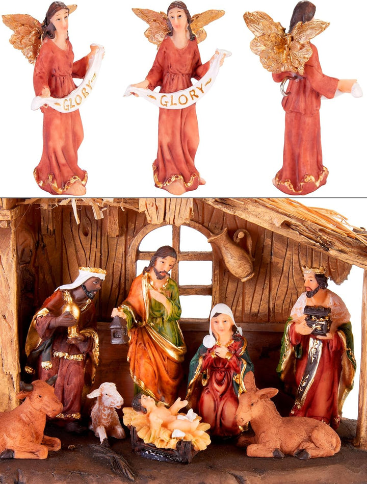 BRUBAKER Weihnachtskrippe - 32 cm Krippenset mit 11 handbemalten Figuren - Weihnachtsfigur Krippe au