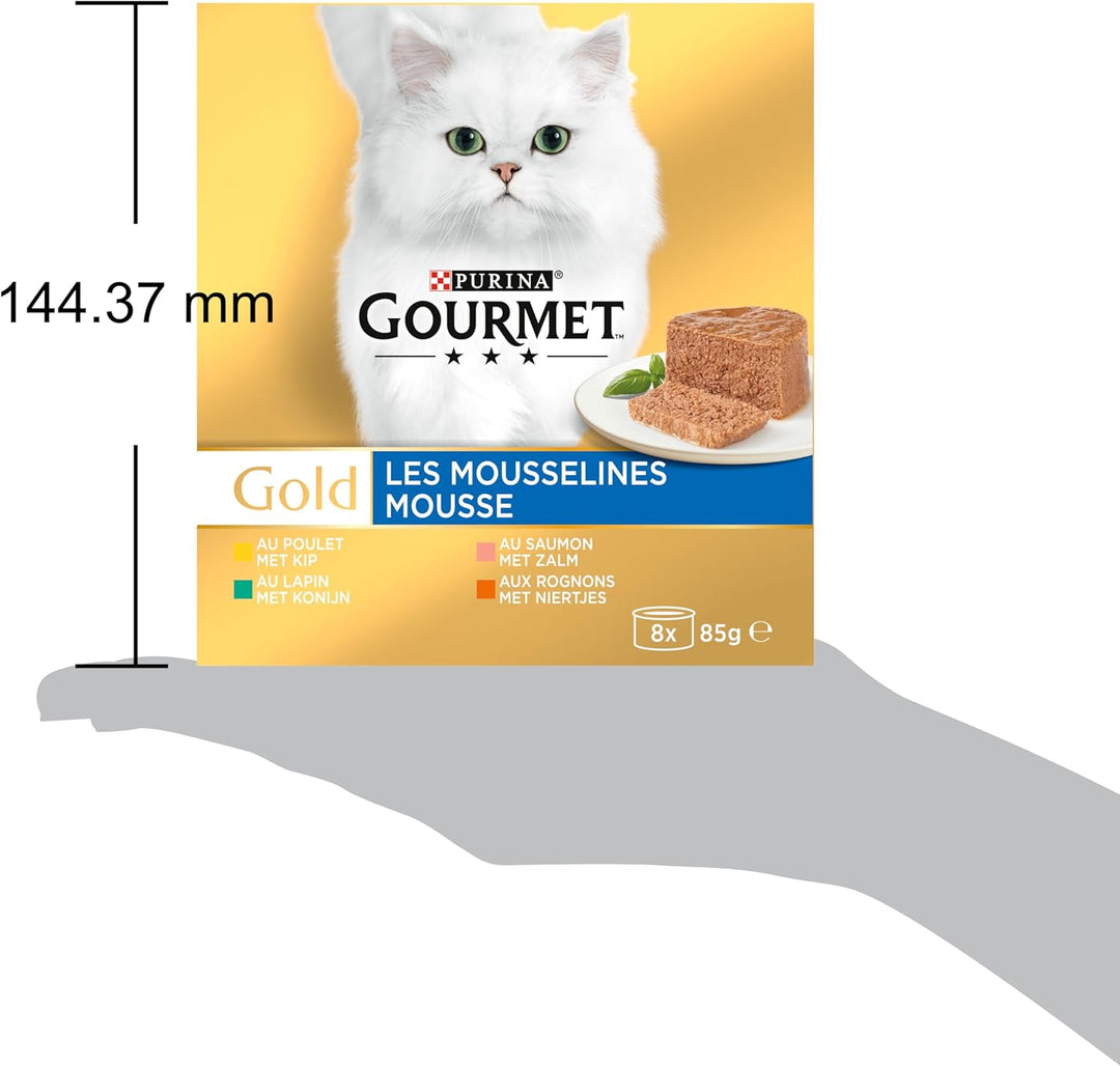Gourmet Gold Mousse Katzenfutter, Nassfutter mit Huhn, Lachs, Nieren und Kaninchen - 8x85g - 6er Box