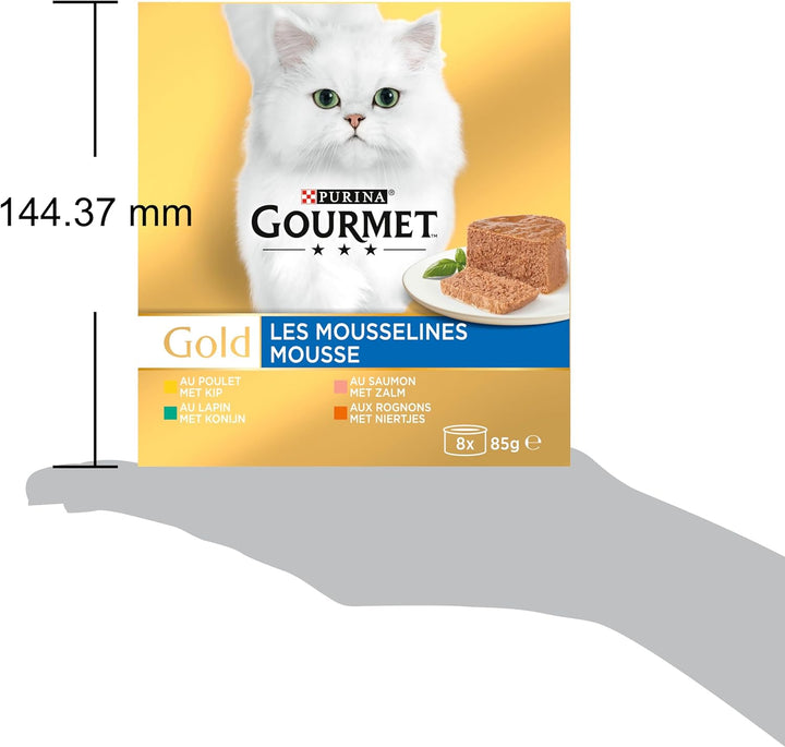 Gourmet Gold Mousse Katzenfutter, Nassfutter mit Huhn, Lachs, Nieren und Kaninchen - 8x85g - 6er Box