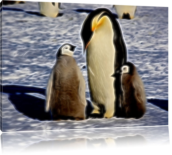 Kaiserpinguin mit Küken Deluxe Format: 100x70 cm auf Leinwand, XXL riesige Bilder fertig gerahmt mit