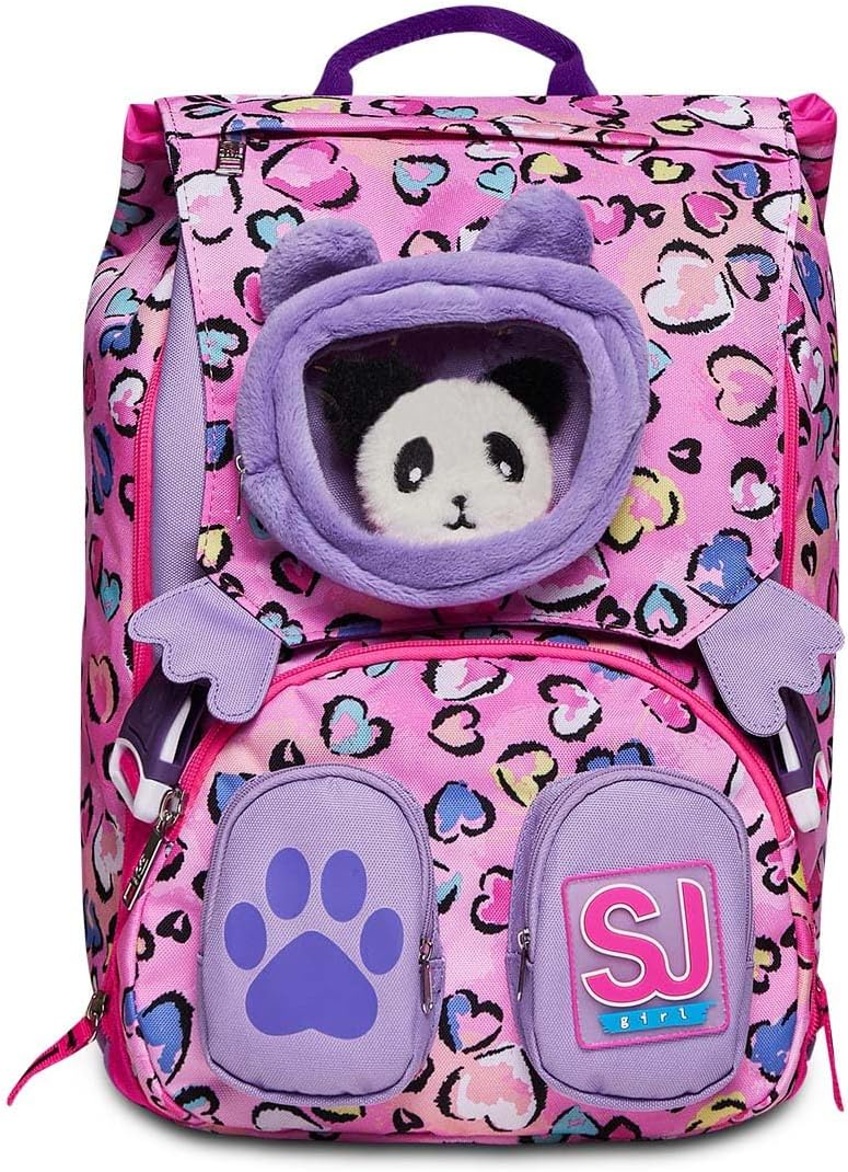 SJ Rucksack für Schule, erweiterbar, gross, Fleecy Girl – Bär – Grundschule – Mädchen, Rebel Pink, T