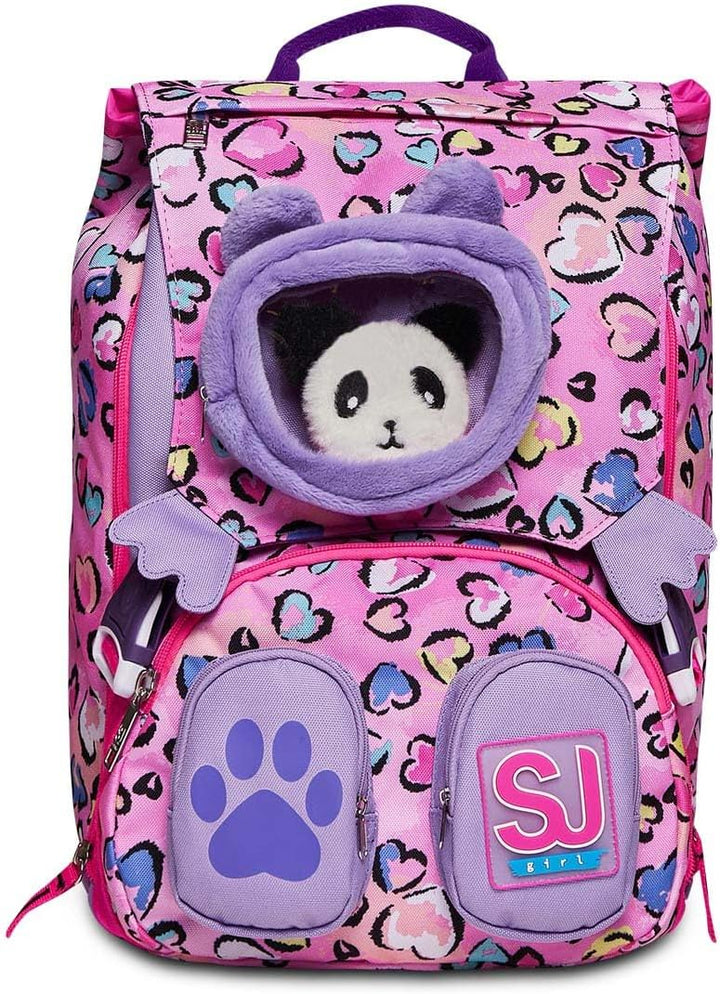 SJ Rucksack für Schule, erweiterbar, gross, Fleecy Girl – Bär – Grundschule – Mädchen, Rebel Pink, T