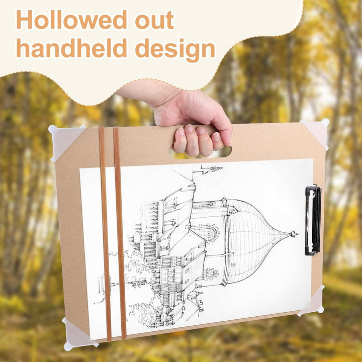 CPROSP Drawing Board Wooden 43 * 32 cm, Wooden Sketch Board mit Dreieck Eckenschutz, Robustem Clip u