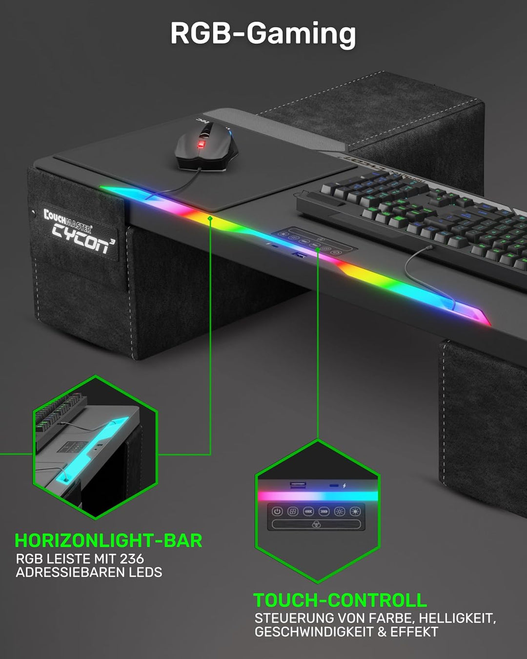 Couchmaster® CYCON² Fusion Grey, Couch Gaming Auflage für Maus & Tastatur (für PC, PS4/5, Xbox One/S