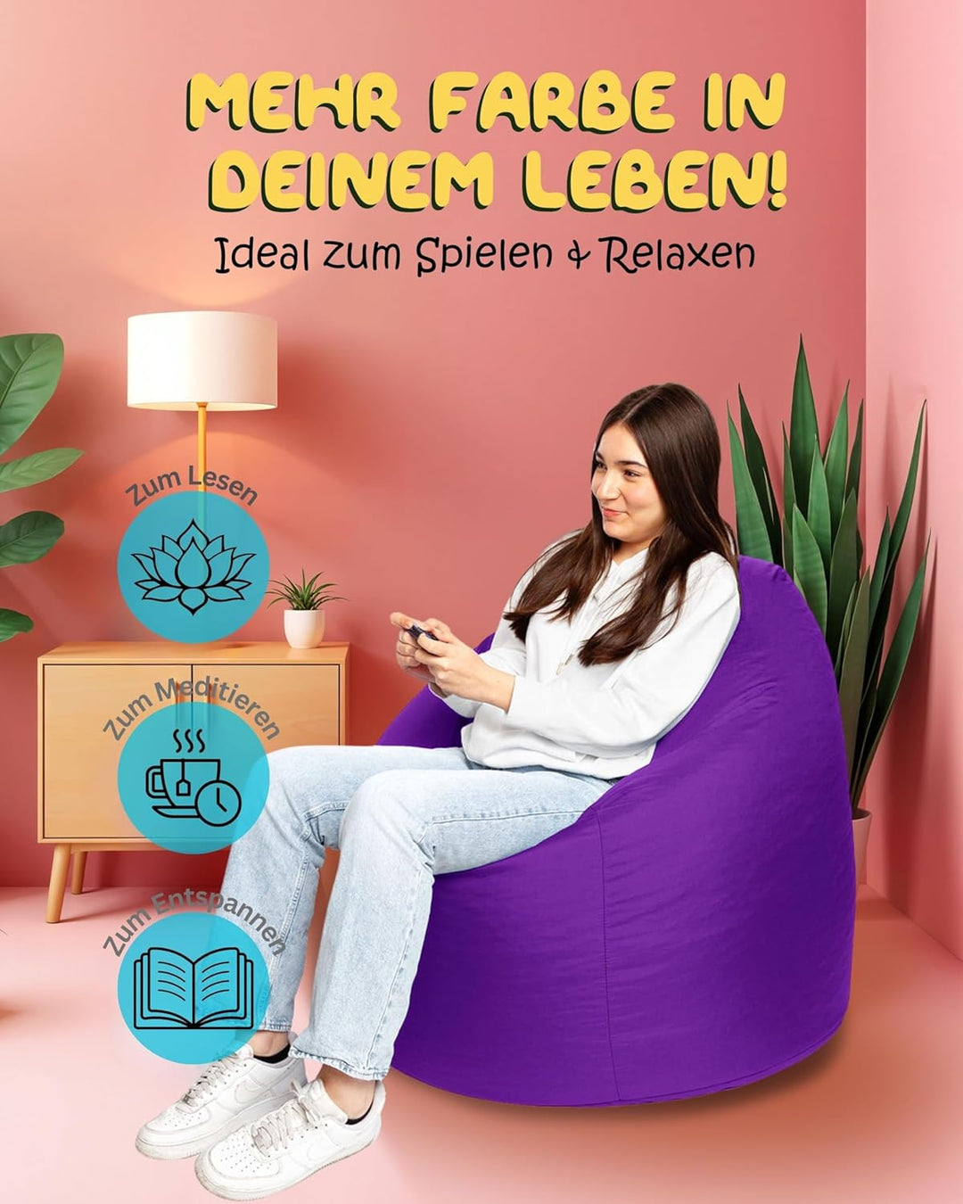 PATCH HOME Patchhome Sitzsack Tropfenform mit Reissverschluss Nachfüllbar - für In &amp; Outdoor - mit S