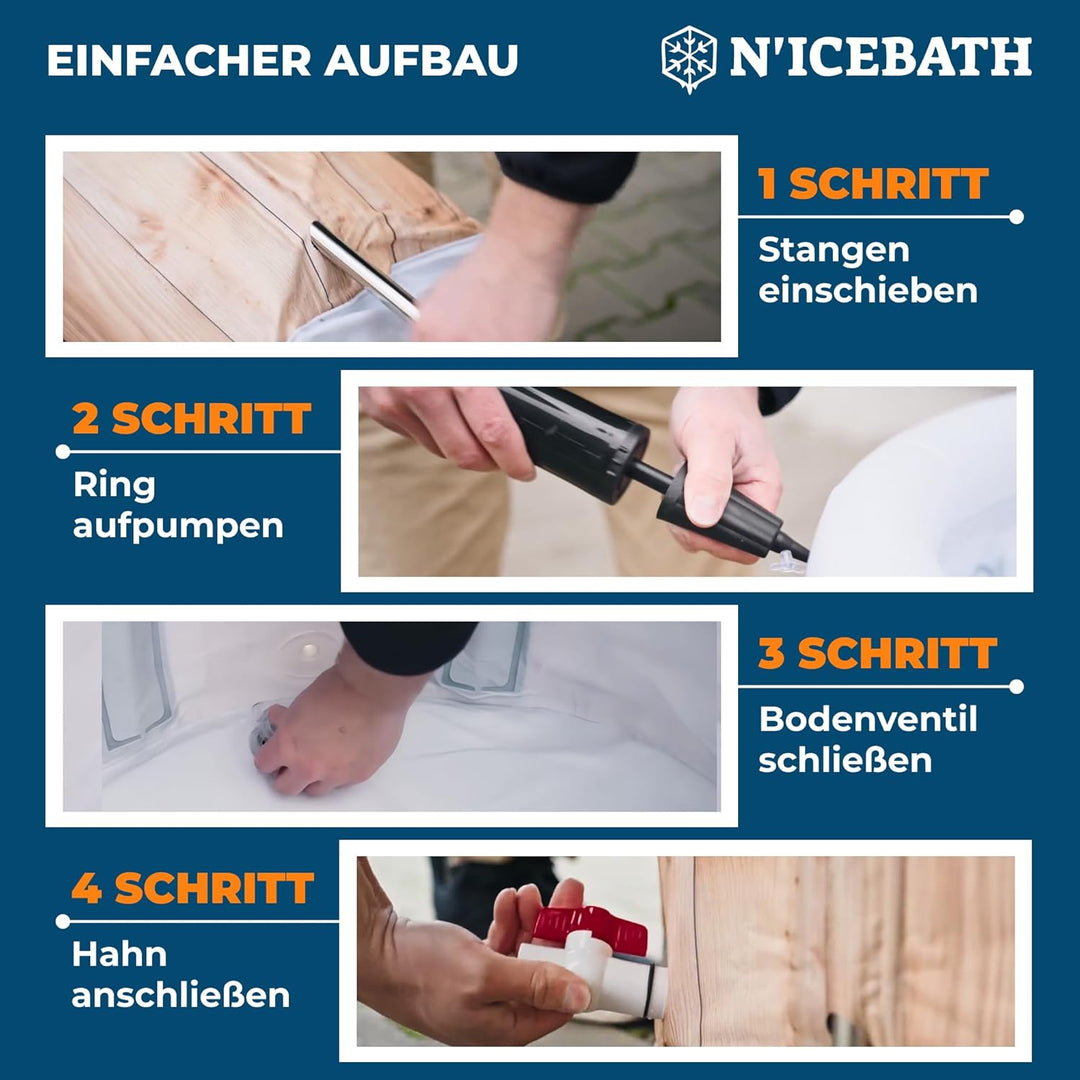 N'ICEBATH Eisbad RefreshPod 80 cm Ø x 75 cm in Holz-Optik - Eisbaden Tonne - faltbare Eisbadewanne f