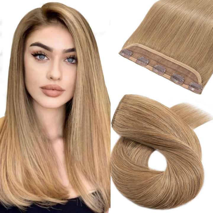 Silk-co Haarteile Echthaar Clip in Extensions Echthaar 1Pc 5Clips Haarverlängerung Weich Natürlich H
