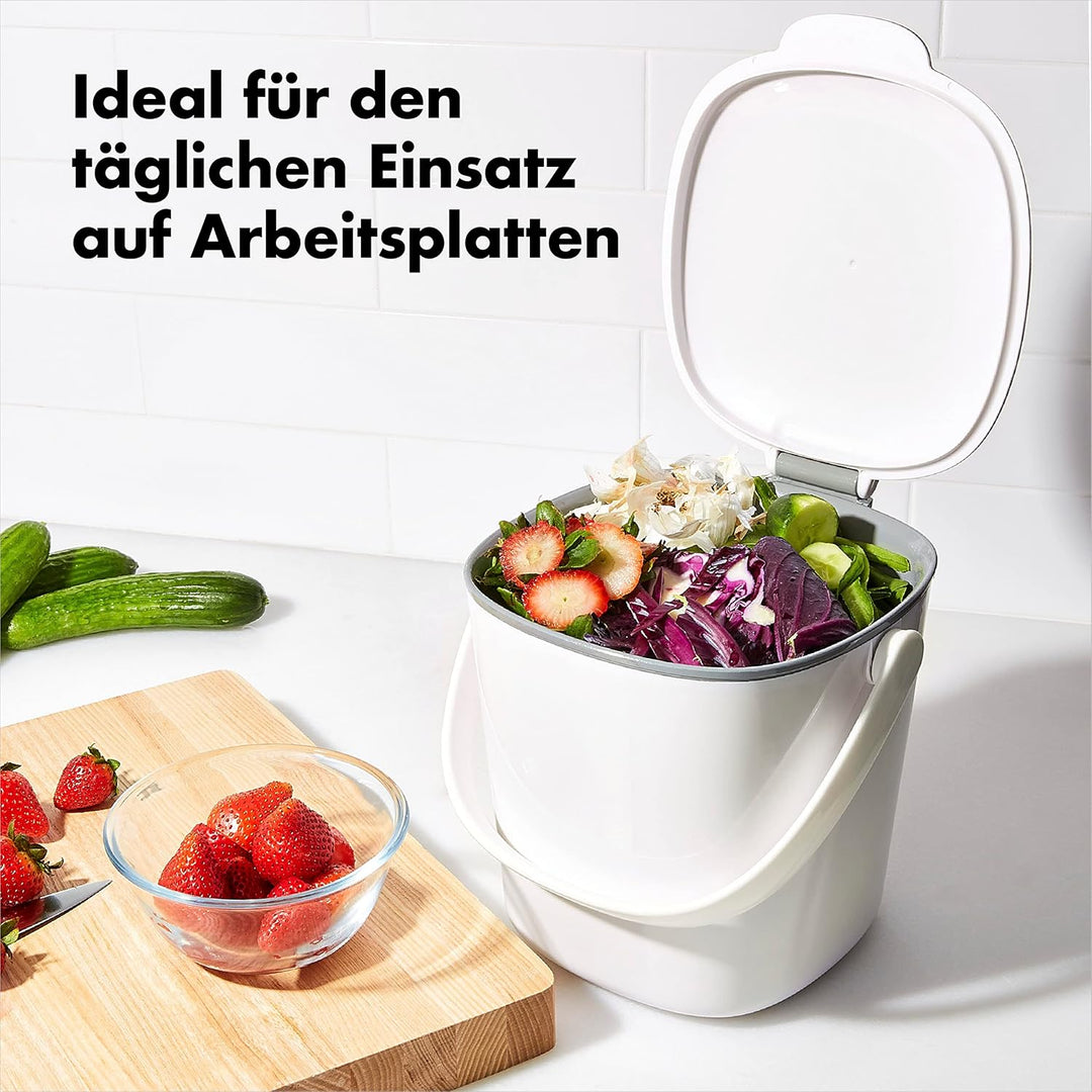 OXO Good Grips Komposteimer weiss – geruchsdichter Abfalleimer für die Küche – 2,8 l 2.8L Weiss, 2.8