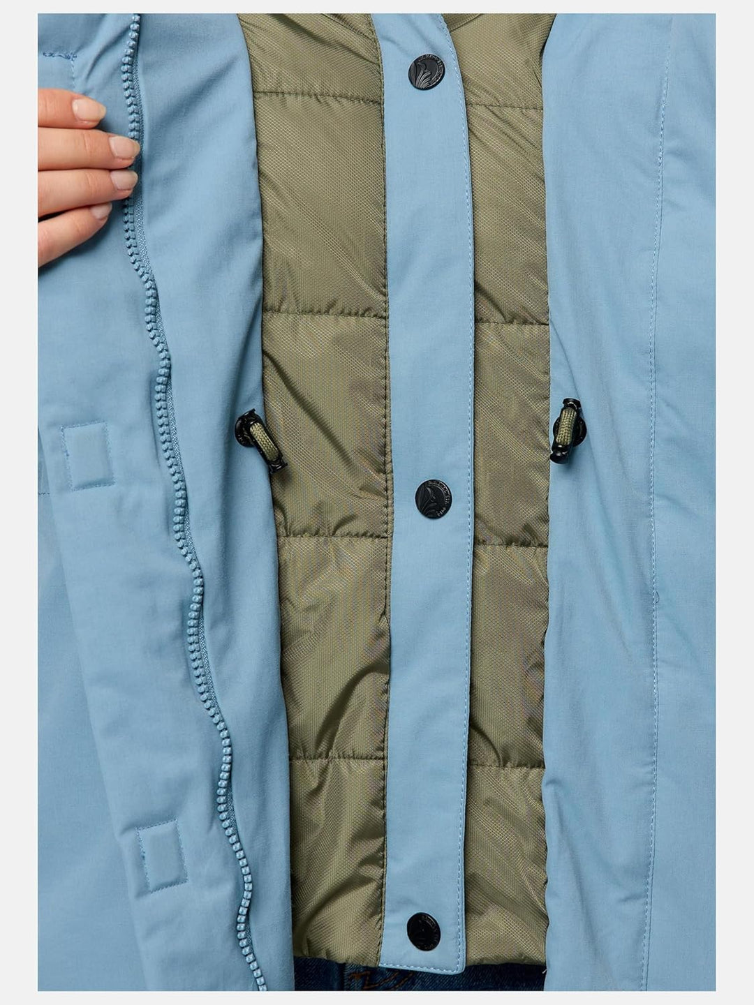 Navahoo Damen Mantel Lange warme Winter Steppjacke mit Kapuze Snowelf XS-XXL S Powder Blue, S Powder