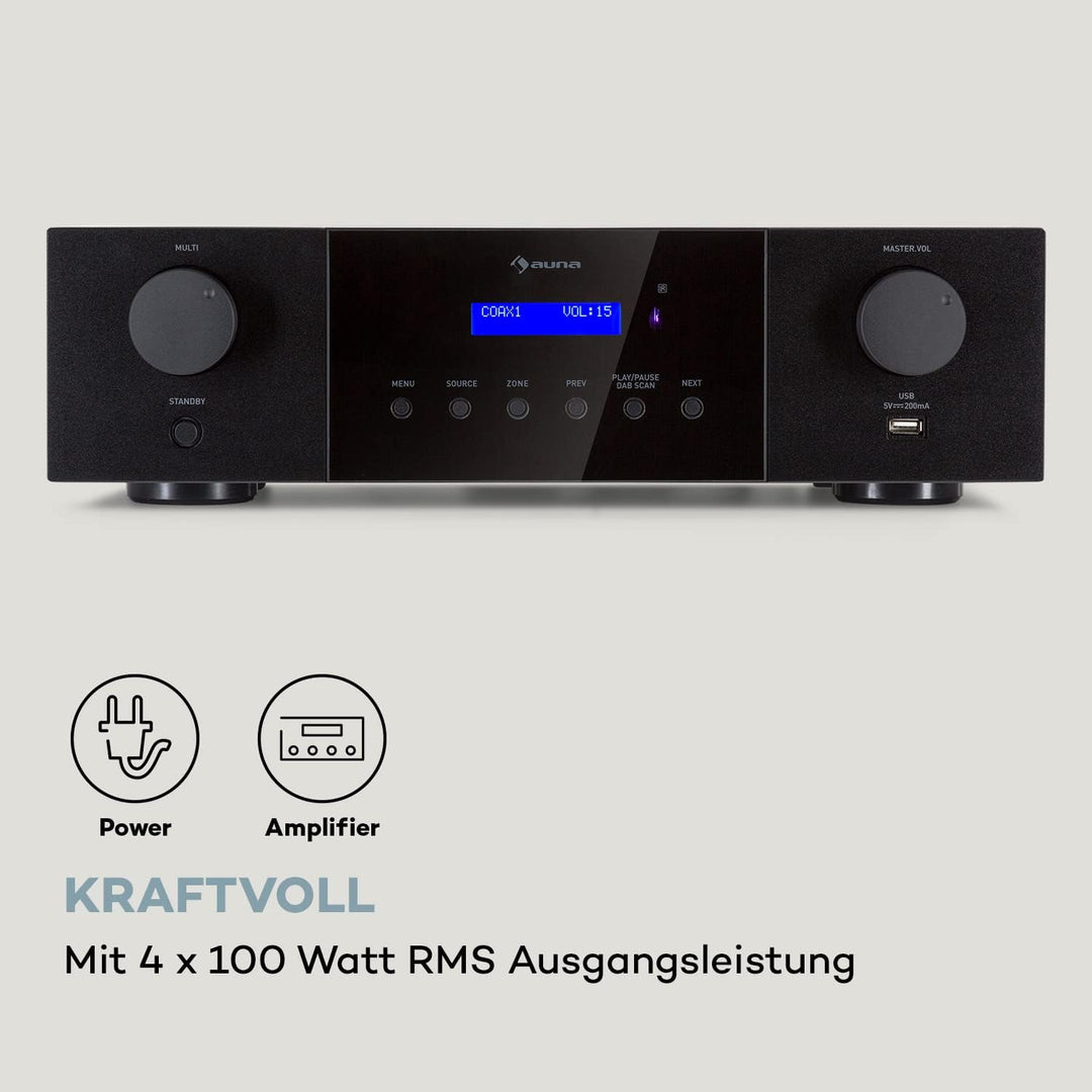 Auna AMP-4000 DAB HiFi-Stereo-Verstärker, DAB+-Radio, USB Fernbedienung, Amplifier mit LED-Display,