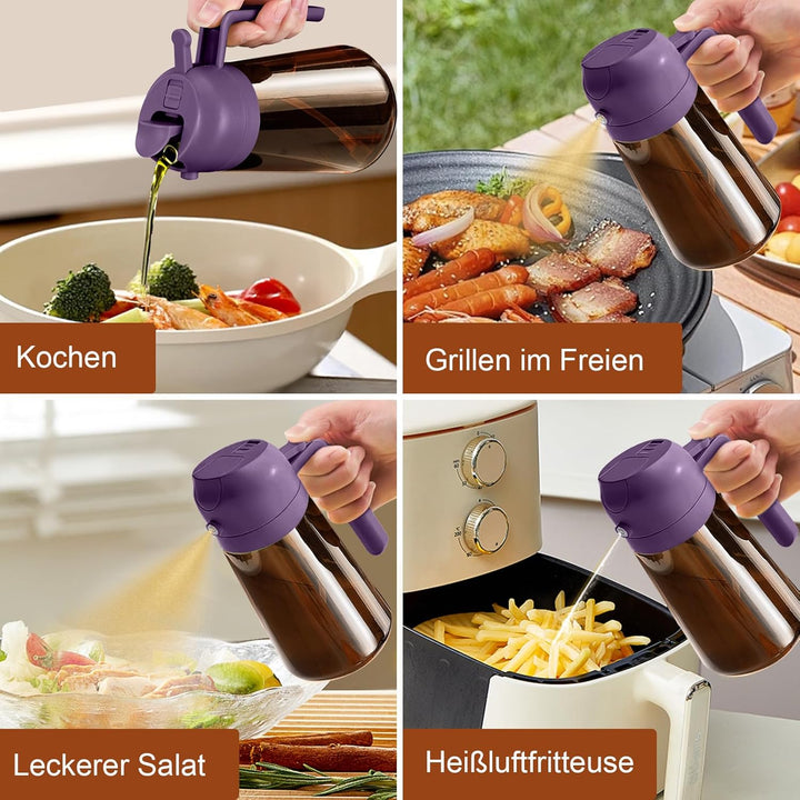 YARRAMATE 2 Stück 470ml Ölsprüher zum Kochen, 2-in-1 UV Schutz ölzerstäuber für die Küche, Bernstein
