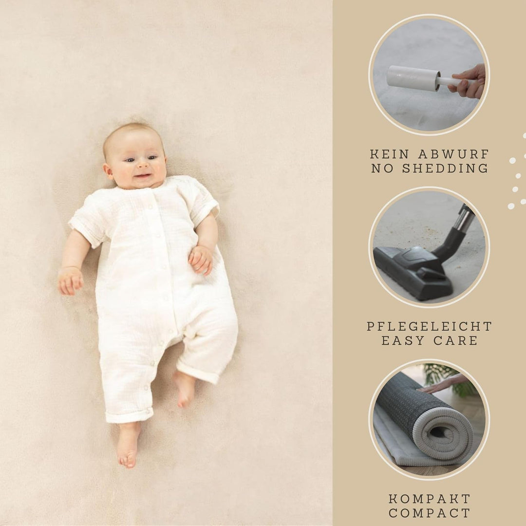 Wolkenweiche Samtmatte-Spielmatte Baby 200x150x2,5cm, beige – Kinderteppich mit hochwertigem Memory-
