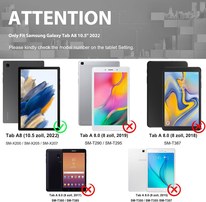 BRAECN Hülle für Samsung Galaxy Tab A8 10.5 Zoll 2022 SM-X200/SM-X205/SM-X207, Stossfeste Robuste Tr