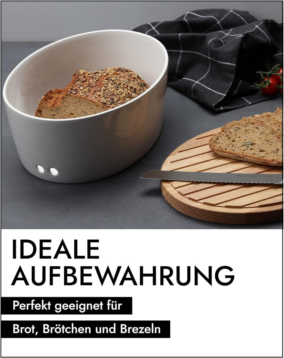 Continenta Brottopf oval mit Holzdeckel, 36 x 23 x 13,5 cm 36 x 23 x 13,5 centimeters Weiss, 36 x 23