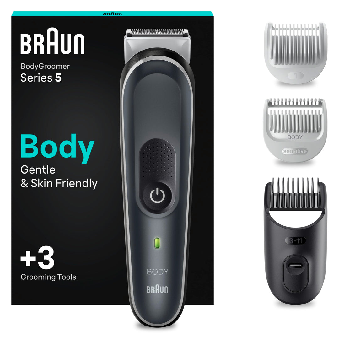Braun Bodygroomer Series 5, Elektrischer Körperrasierer Herren mit 3 Zubehörteile, Kabelloser Trimme