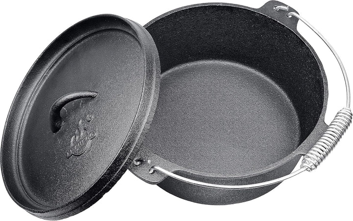 Dutch Oven von EL Fuego® neues Modell, inkl. Deckelheber/Schürhaken, mit Transportbügel, Schmortopf,
