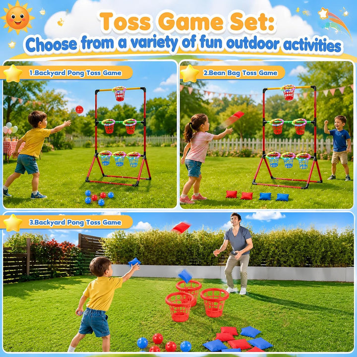 Gartenspiele, 3-In-1 Gartenpong mit 6 leuchtenden Körben 6 Gartenpong 6 Sandsäckchen Wurfspiel Indoo