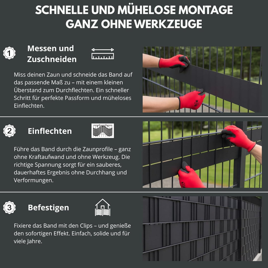 WDB - Sichtschutzstreifen für Doppelstabmatten Sichtschutz Zaun - 19 cm x 26 m - Hart PP Windschutz