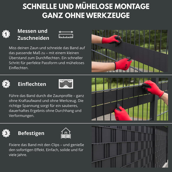 WDB - Sichtschutzstreifen für Doppelstabmatten Sichtschutz Zaun - 4,75 cm x 35 m + 20 Stück Befestig