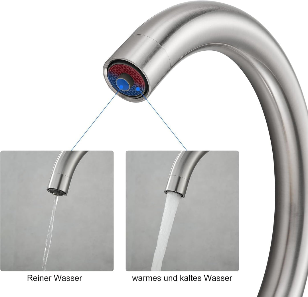 KEOKBON Küchenarmatur 3 Wege Wasserhahn, Tinkwasserhahn und Küchenmischer 360° Drehbar, Gebürstet Ar