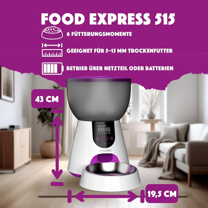 Petrebels Futterautomat Katze, Programmierbar, Mit Sprachaufnahme, 4 Liter, Touchscreen, Food-Expres