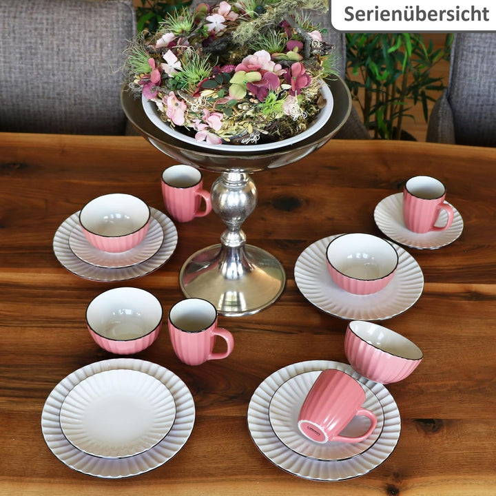 MÄSER OSITA Rose-Weiss 6er Set Kuchenteller I rosa &amp; cremefarbene Steingut-Frühstücksteller für 6 Pe