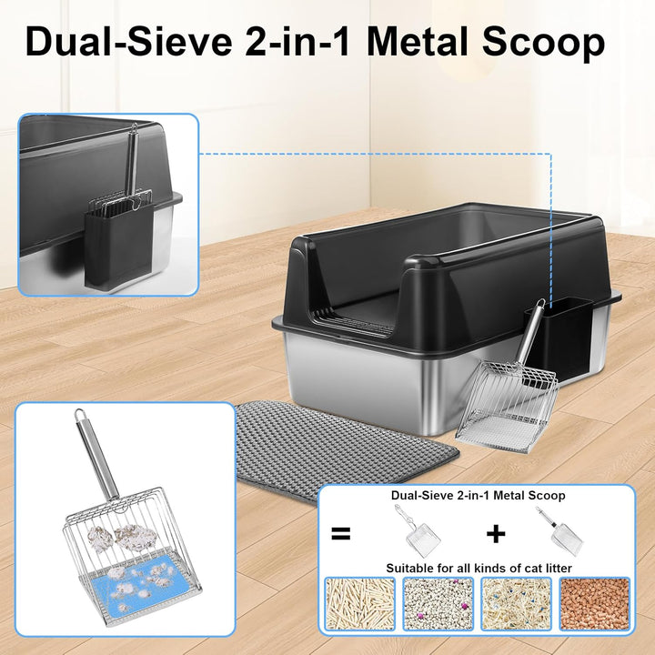 Marchul Katzentoilette XL, Edelstahl-Katzenklo für grosse Katzen, XL Metall Katzentoilette mit Decke