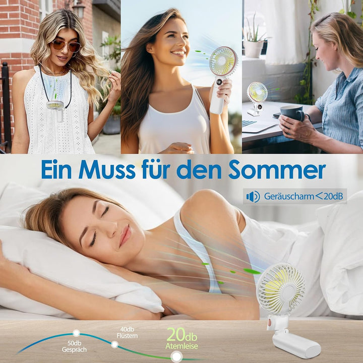 BEYYON Tragbarer Handventilator, 3-in-1 USB Ventilator Hand, leiser Mini Ventilator mit LED-Display,