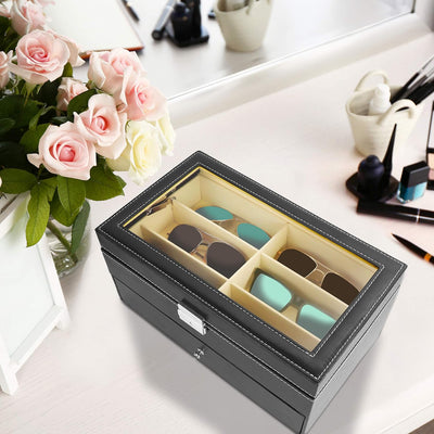 Kurtzy Verschliessbare Sonnenbrillen Aufbewahrungsbox 2 Stufig – Brillen Schatulle mit Schloss und S