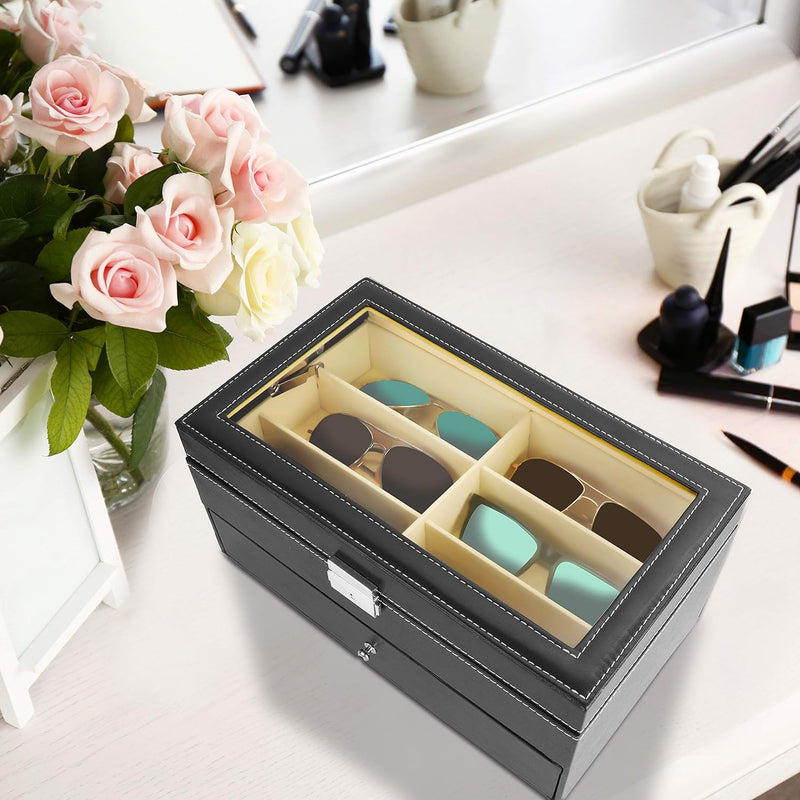 Kurtzy Verschliessbare Sonnenbrillen Aufbewahrungsbox 2 Stufig – Brillen Schatulle mit Schloss und S