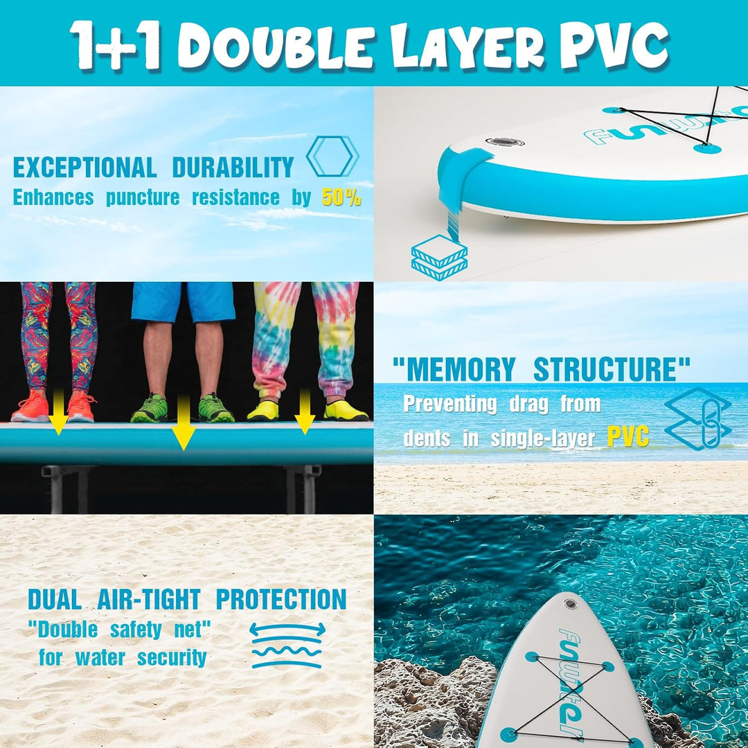 FunWater Aufblasbares Stand Up Paddle Board 10'–11'SUP Set mit Paddel & Pumpe, rutschfestes Eva-Deck