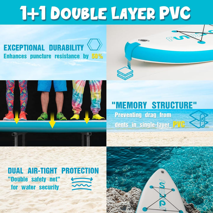 FunWater Aufblasbares Stand Up Paddle Board 10'–11'SUP Set mit Paddel & Pumpe, rutschfestes Eva-Deck