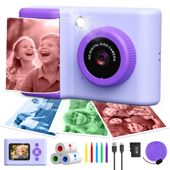 Sofortbildkamera Kinder, 20MP 1080P HD Tragbare Digitalkamera mit 2,4-Zoll-Display, 3 Rollen Farbfot