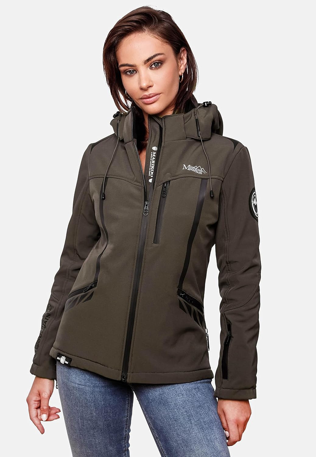 MARIKOO Damen Softshelljacke wasserdichte Funktionsjacke mit abnehmbarer Kapuze Mount-Cho-Oyu XS-XXL