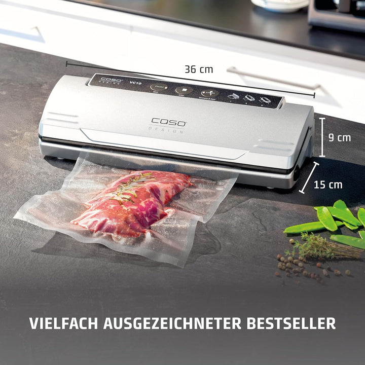 CASO VC10 Vakuumierer - Vakuumiergerät, Lebensmittel bleiben vakuumiert bis zu 8x länger frisch, 30c