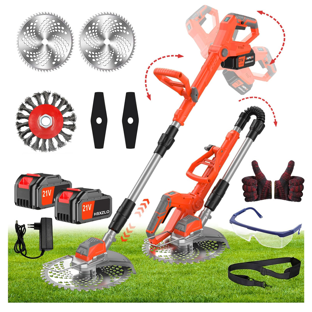 21V Rasentrimmer mit Akku, 3 in 1 Rasenkantenschneider mit Unkrautbürste, Faltbar Elektrischer Motor