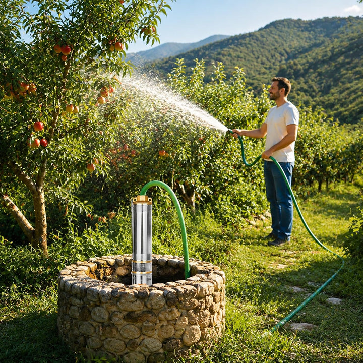Edelstahl Tiefbrunnenpumpe 1100W/1,5PS, 20m Anschlusskabel, max. 81m Förderhöhe, ab 4 Zoll Brunnen,