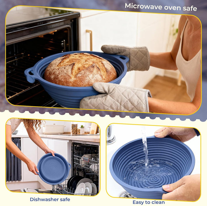 Brot Gärkorb Set: 29cm Gärkörbchen Oval + 23cm Gärkörbchen Rund + Ölpinsel, Faltbarer,mit Aufhängelo