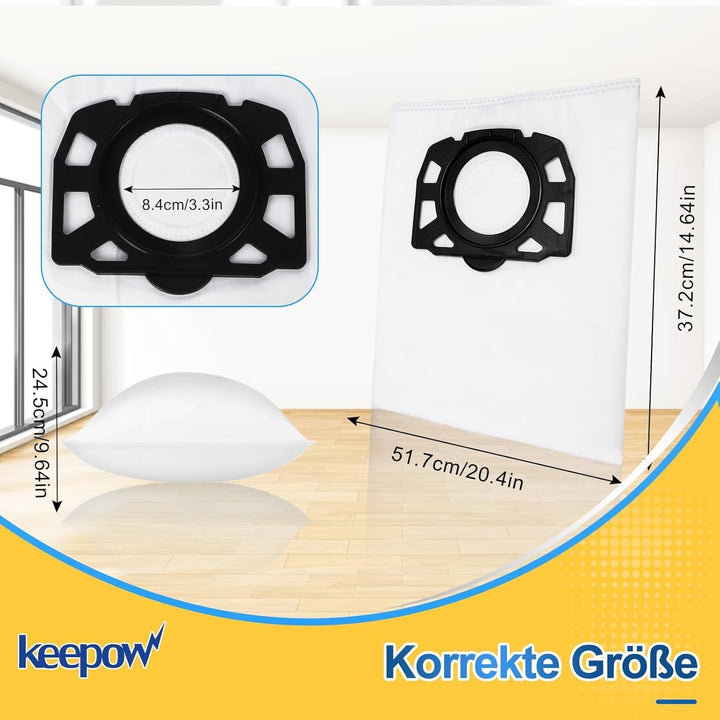 KEEPOW 5 Set Zubehör, 4 Pack Kfi 357 Staubsaugerbeutel für Kärcher WD2 Plus WD3 WD1，2.863-314.0, 1 F